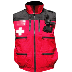 Rescue Vest, Red/Black with Crosses and elastic waist..